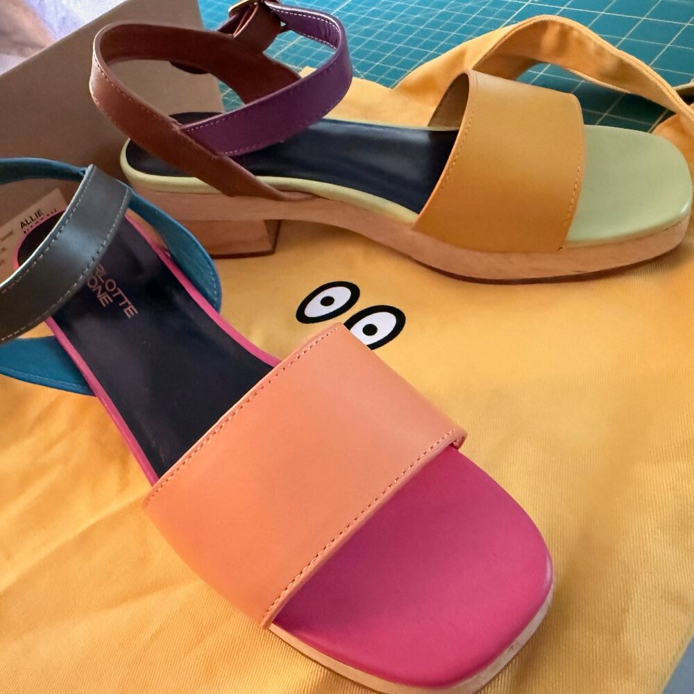 Charlotte Stone Multi-Color Leather Clog Sandals, Size 9